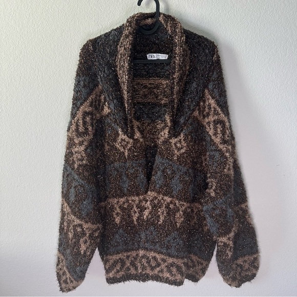 ZARA SHORT METALLIC THREAD JACQUARD COAT CARDIGAN SZ XS-S - Picture 4 of 10